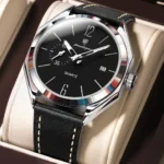 Poedagar 689 Leather Men's Watch Silver Black