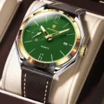 Poedagar 689 Leather Men's Watch Gold Green