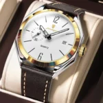 Poedagar 689 Leather Men's Watch Gold White